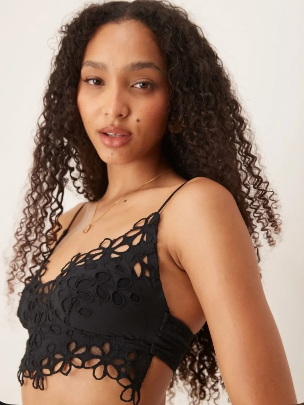 NWT Free People Intimately Asteria Black Lace Floral Cropped Cami Bralette - M